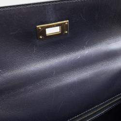 Hermes Blue Indigo Box Calf Leather Kelly Sellier 28 Top Handle Bag