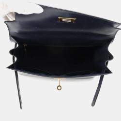 Hermes Blue Indigo Box Calf Leather Kelly Sellier 28 Top Handle Bag