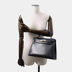 Hermes Blue Indigo Box Calf Leather Kelly Sellier 28 Top Handle Bag