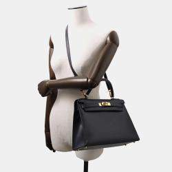 Hermes Blue Indigo Box Calf Leather Kelly Sellier 28 Top Handle Bag
