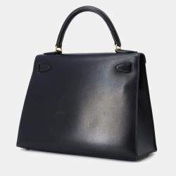 Hermes Blue Indigo Box Calf Leather Kelly Sellier 28 Top Handle Bag