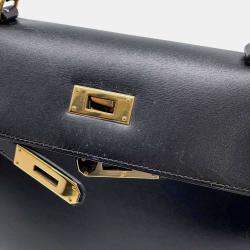 Hermes Black Box Calf Leather Kelly Sellier 28 Top Handle Bag