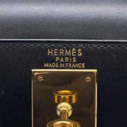 Hermes Black Box Calf Leather Kelly Sellier 28 Top Handle Bag