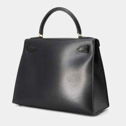 Hermes Black Box Calf Leather Kelly Sellier 28 Top Handle Bag