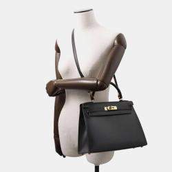 Hermes Black Box Calf Leather Kelly Sellier 28 Top Handle Bag