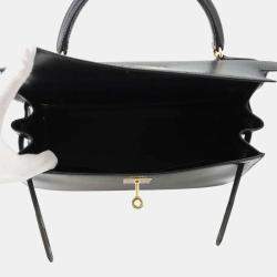Hermes Black Box Calf Leather Kelly Sellier 28 Top Handle Bag