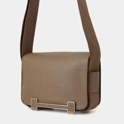 Hermes Etoupe Chevre Mysore Leather Geta Shoulder Bag