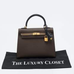 Hermes Ecorce/Etoupe/Noir Epsom Leather Gold Finish Kelly Sellier 25 Bag
