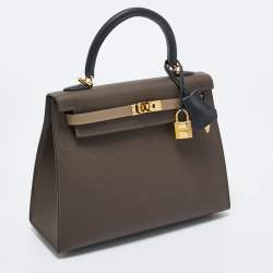 Hermes Ecorce/Etoupe/Noir Epsom Leather Gold Finish Kelly Sellier 25 Bag