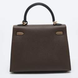 Hermes Ecorce/Etoupe/Noir Epsom Leather Gold Finish Kelly Sellier 25 Bag