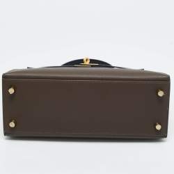 Hermes Ecorce/Etoupe/Noir Epsom Leather Gold Finish Kelly Sellier 25 Bag