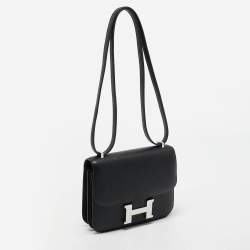Hermes Noir Epsom Leather Palladium Finish Constance 18 Mini Bag