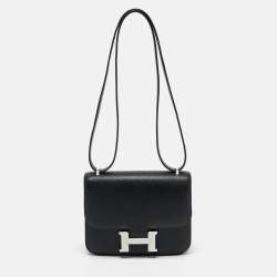Hermes Noir Epsom Leather Palladium Finish Constance 18 Mini Bag