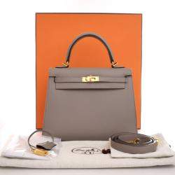 Hermes Kelly Sellier 25 Gris Asphalt Epsom Leather Bag