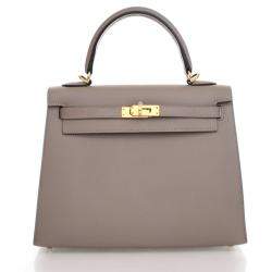 Hermes Kelly Sellier 25 Gris Asphalt Epsom Leather Bag