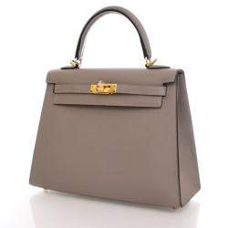 Hermes Kelly Sellier 25 Gris Asphalt Epsom Leather Bag