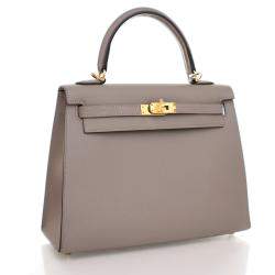 Hermes Kelly Sellier 25 Gris Asphalt Epsom Leather Bag