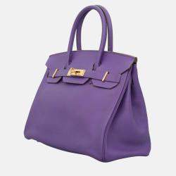 Hermes Purple Leather Birkin 30 Bag