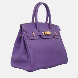 Hermes Purple Leather Birkin 30 Bag