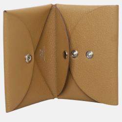 Hermes Brown Chevre de Coromandel Calvi Duo Compact Card Holder