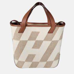 Hermes Ecru-Naturel/Gold Toile Cabas H En Bias 27 Tote Bag
