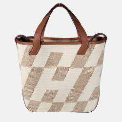 Hermes Ecru-Naturel/Gold Toile Cabas H En Bias 27 Tote Bag