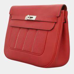 Hermes Red Leather Perforated Berline 28 Bag