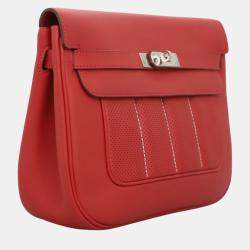 Hermes Red Leather Perforated Berline 28 Bag