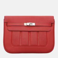 Hermes Red Leather Perforated Berline 28 Bag