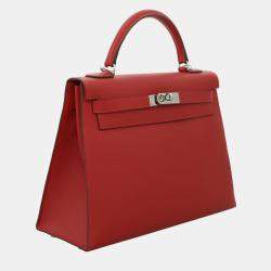 Pre Owned Hermes Red Epsom Leather Sellier Kelly 32 Bag