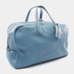 Hermes Blue Jean Clemence Leather Victoria 50 Handbag