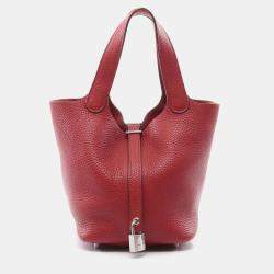 Pre Owned Hermes Rouge Garance Shw Taurillon Clemence Picotin 18 Handbag  