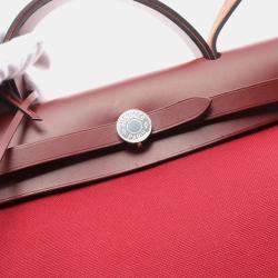 Hermes  Bordeaux Toile and Leather Herbag Zip 31 Handbag 