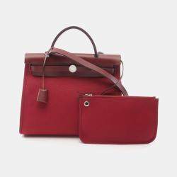 Hermes  Bordeaux Toile and Leather Herbag Zip 31 Handbag 