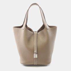 Hermes Etoupe Taurillon Clemence Picotin Lock 22 Handbag   