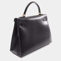 Hermes Black Box Calf Leather Kelly 32 Handbag