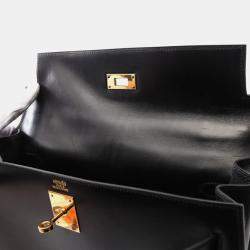 Hermes Black Box Calf Leather Kelly 32 Handbag