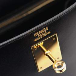 Hermes Black Box Calf Leather Kelly 32 Handbag
