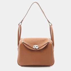 Hermes Brown Taurillon Clemence Leather Lindy 26 Shoulder Bag