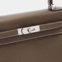 Hermes Etoupe Taurillon Clemence Leather Kelly 28 Handbag