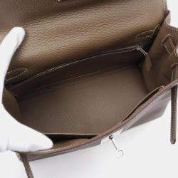 Hermes Etoupe Taurillon Clemence Leather Kelly 28 Handbag