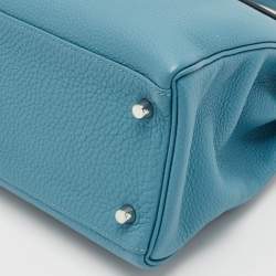 Hermes Bleu Jean Togo Leather Palladium Finish Kelly Retourne 32 Bag