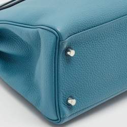 Hermes Bleu Jean Togo Leather Palladium Finish Kelly Retourne 32 Bag