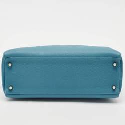 Hermes Bleu Jean Togo Leather Palladium Finish Kelly Retourne 32 Bag