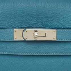 Hermes Bleu Jean Togo Leather Palladium Finish Kelly Retourne 32 Bag