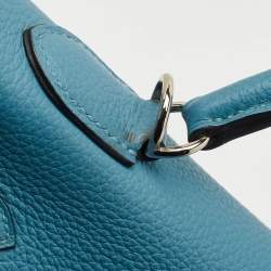 Hermes Bleu Jean Togo Leather Palladium Finish Kelly Retourne 32 Bag
