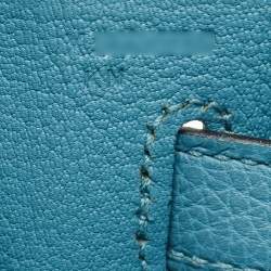 Hermes Bleu Jean Togo Leather Palladium Finish Kelly Retourne 32 Bag