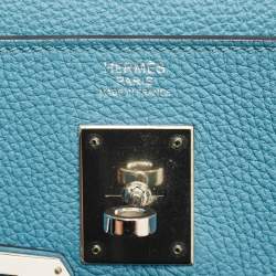 Hermes Bleu Jean Togo Leather Palladium Finish Kelly Retourne 32 Bag