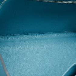Hermes Bleu Jean Togo Leather Palladium Finish Kelly Retourne 32 Bag