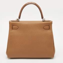 Hermès Gold Matte Alligator and Togo Leather Palladium Finish Kelly Retourne Touch 28 Bag